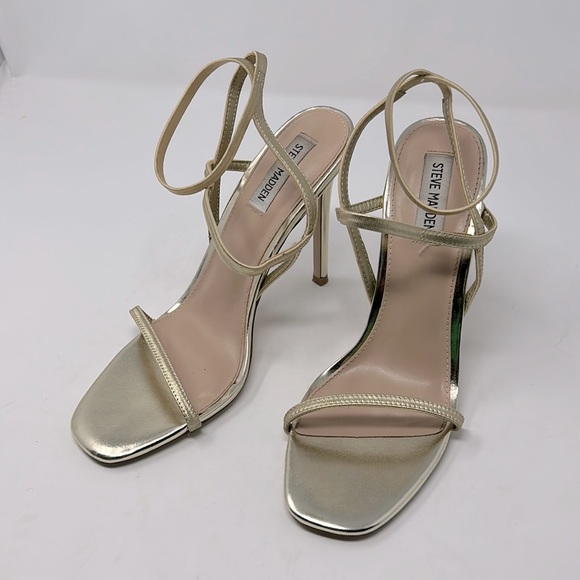 Steve Madden UNIQUE Multi-Strap Stiletto Sandals - 4.5 Inch Heel, Square Toe, Ankle Tie, Vegan Leather